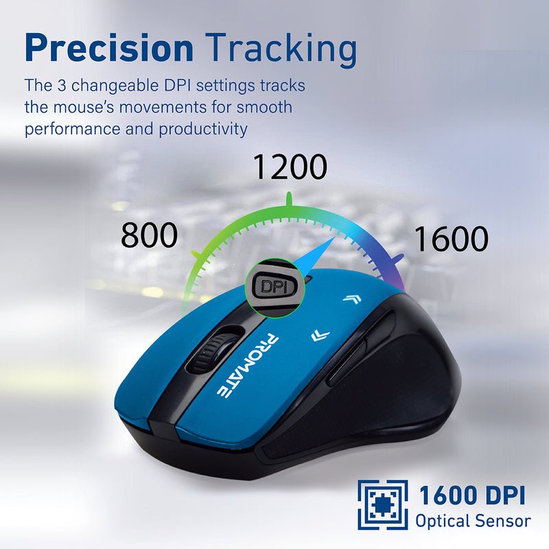 Promate Cursor EZGrip™ Ergonomic Wireless Mouse – 800/1200/1600 DPI. Nano USB Receiver. 10m Range. Sleep Mode:圖片 17
