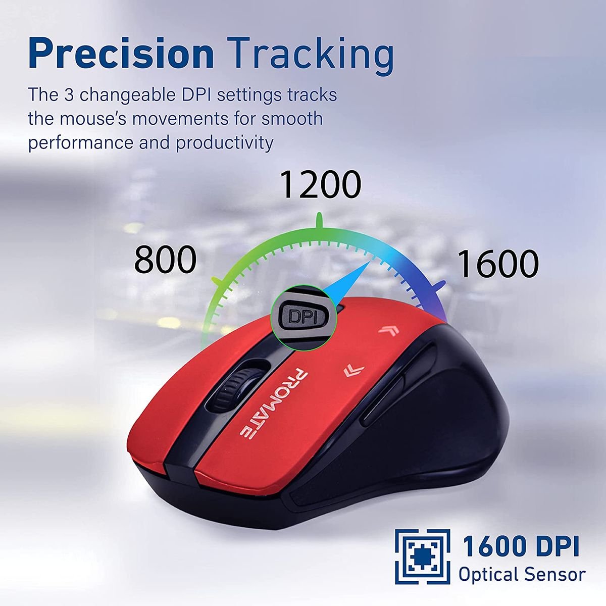 Promate Cursor EZGrip™ Ergonomic Wireless Mouse – 800/1200/1600 DPI. Nano USB Receiver. 10m Range. Sleep Mode:圖片 4