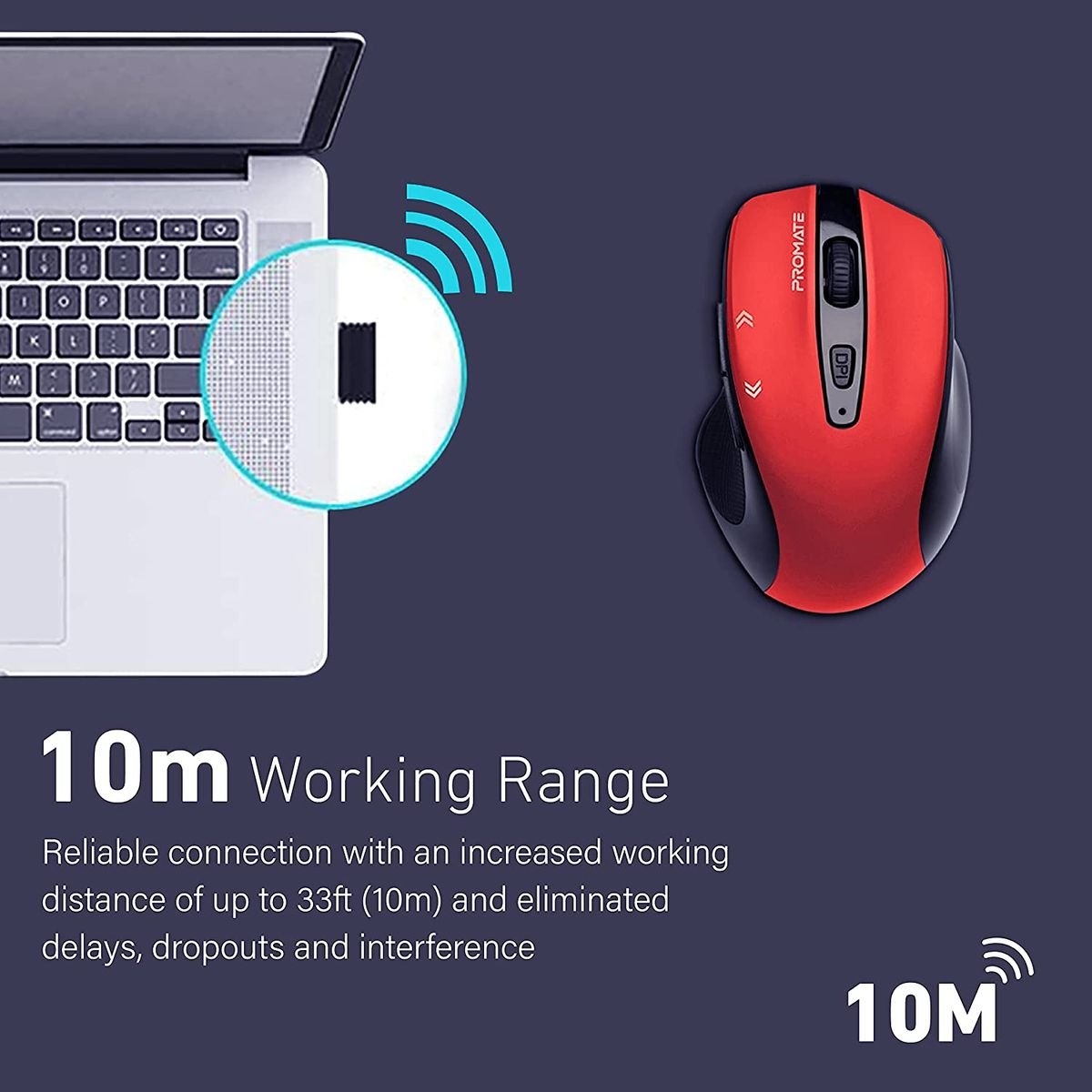 Promate Cursor EZGrip™ Ergonomic Wireless Mouse – 800/1200/1600 DPI. Nano USB Receiver. 10m Range. Sleep Mode:圖片 3