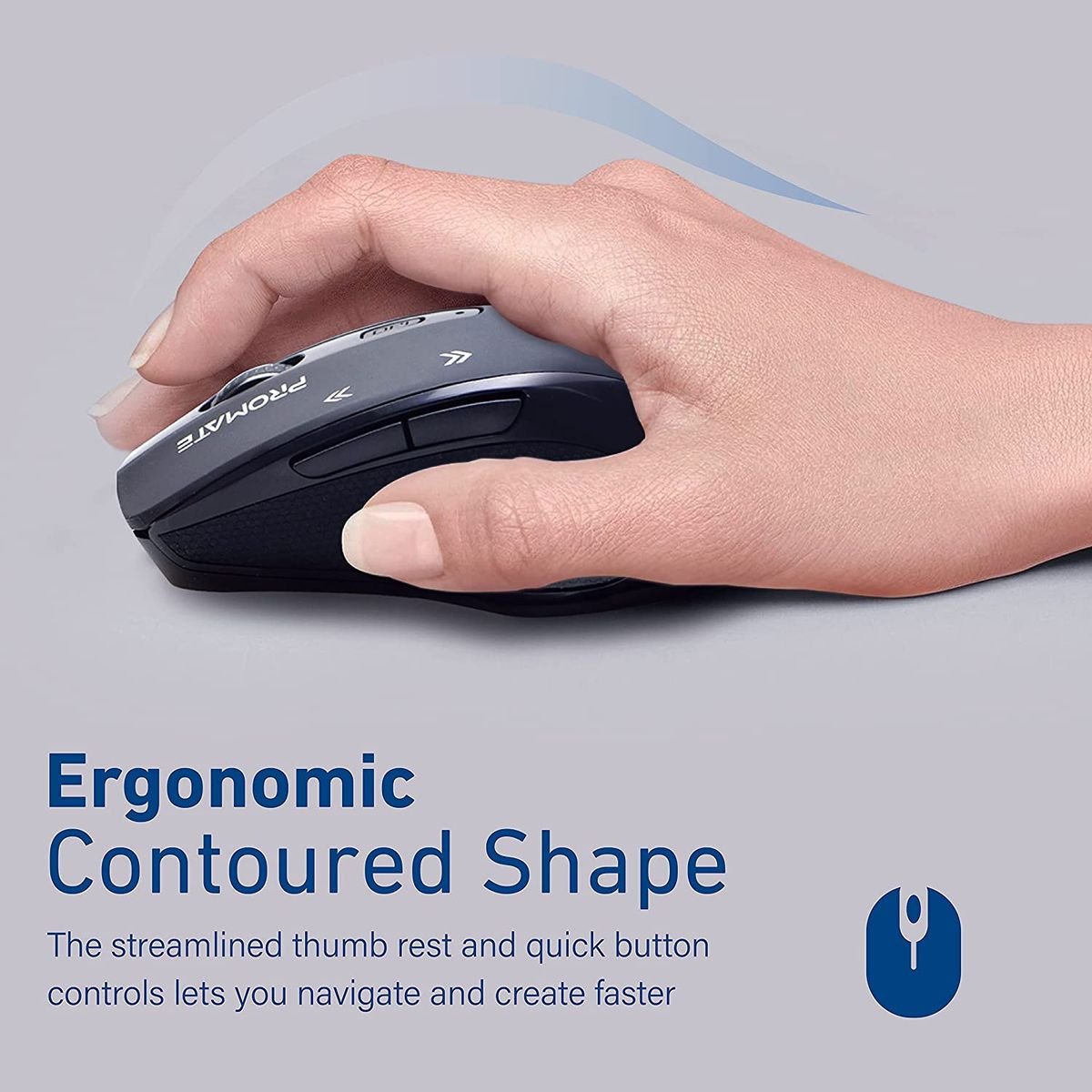 Promate Cursor EZGrip™ Ergonomic Wireless Mouse – 800/1200/1600 DPI. Nano USB Receiver. 10m Range. Sleep Mode:圖片 8